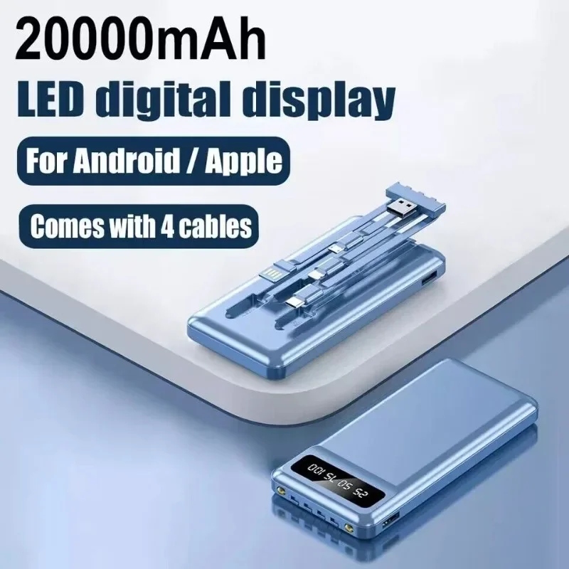 

20000mAh Portable Power Bank External Battery Charger Cases Mobile Super Fast Charging 4 Cables for iPhone Samsung Huawei Xiaomi