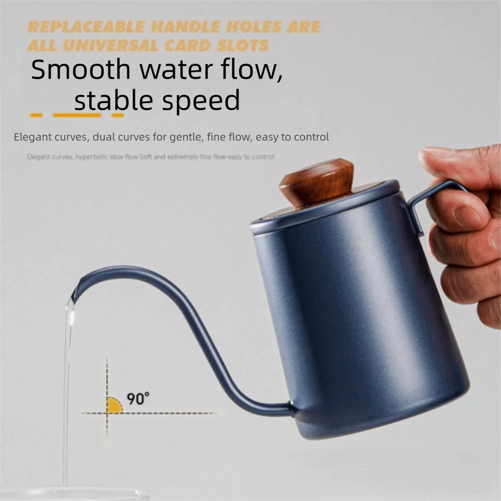 304 Stainless Steel Goose Neck Coffee Pot 300ml Capacity Wood Lid Pour Over Coffee Kettle Drip Spout Comfortable Grip