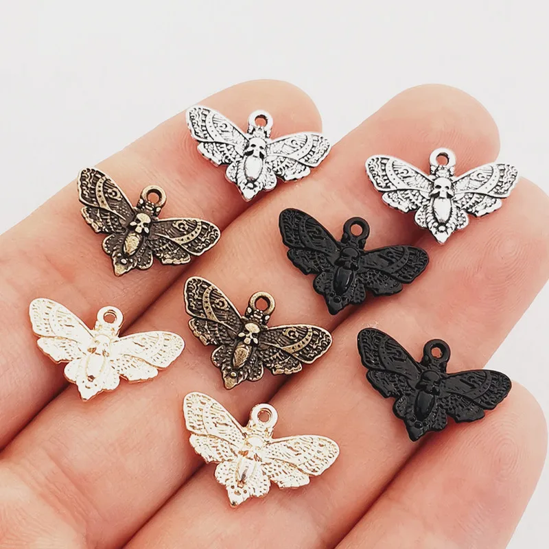 JINDINSP 20pcs 20*13mm New Accessories Animal Moth Skull Moth Charms Pendant For Jewelry Making DIY Jewelry Findings