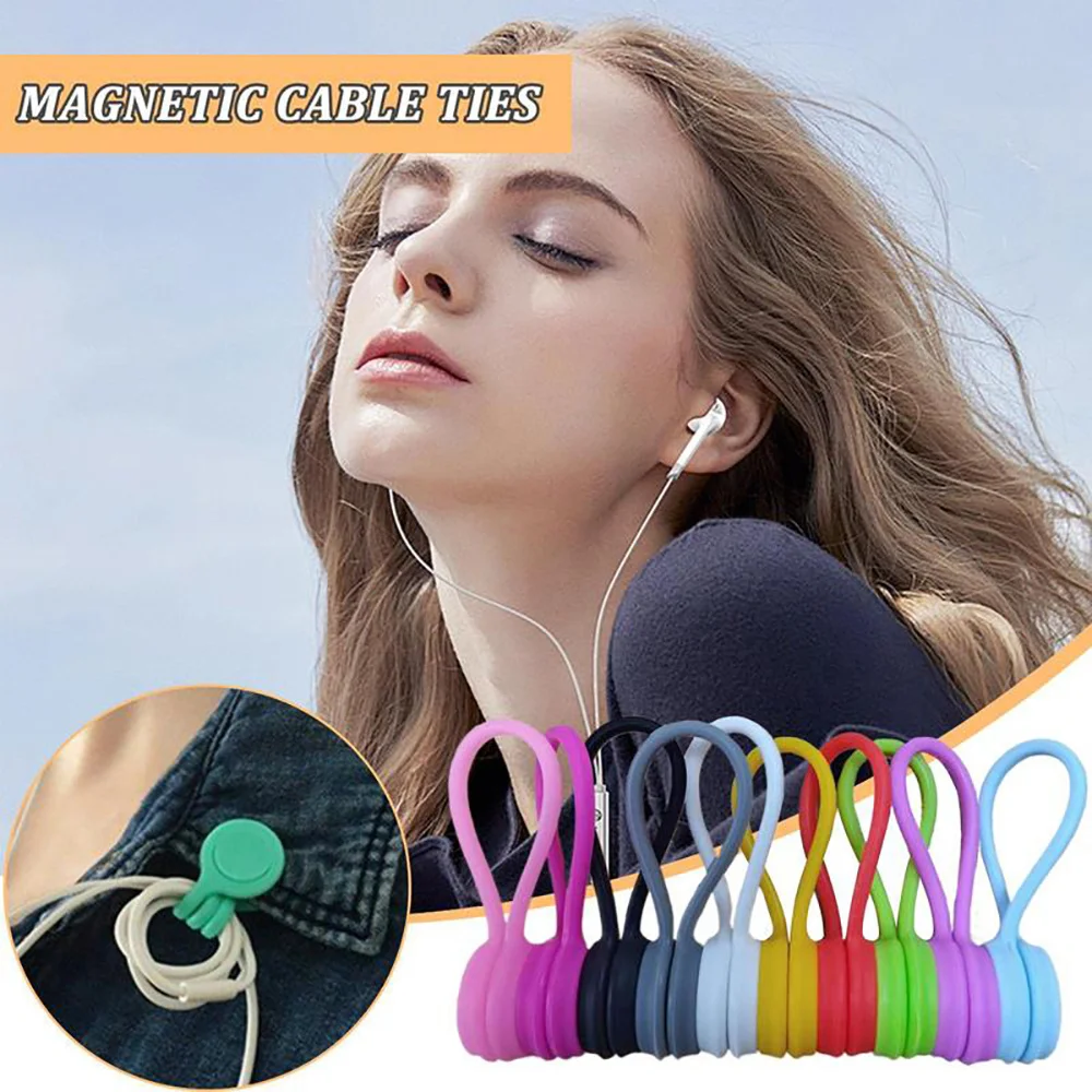 Cable Organizers Clips Magnetic Earbuds Cords Winder Magnets USB Cable Manager Ties Straps for IPhone Samsung Home Office School