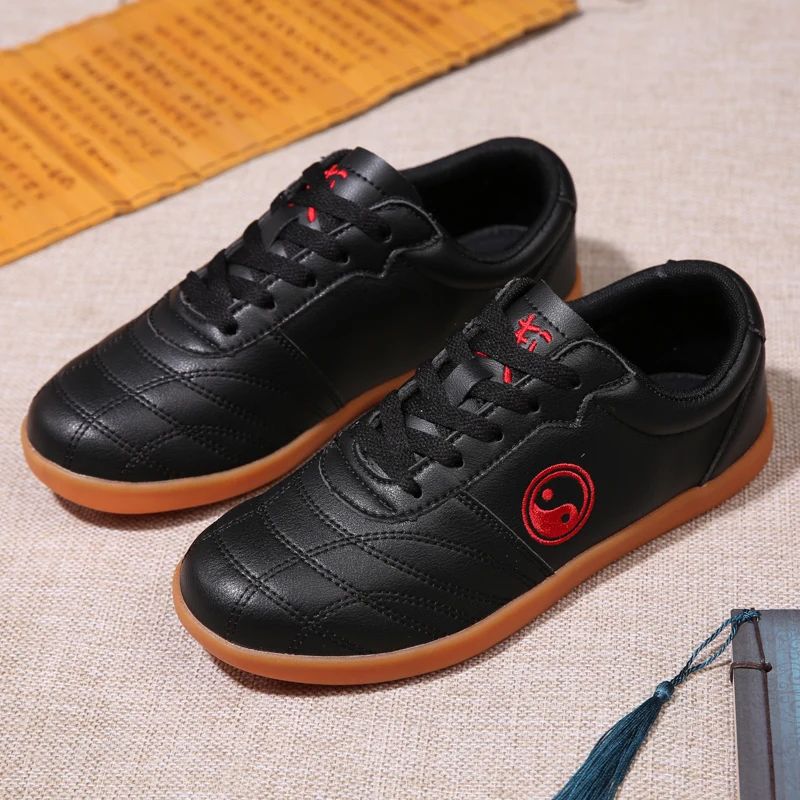 Tai Chi shoes with soft cowhide, rubber sole, non-slip martial arts shoes, unisex, Baduanjin practice sports shoes