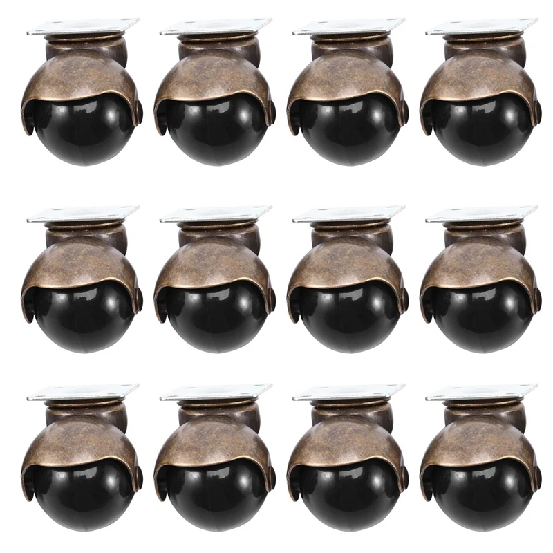

ABRU-[12 Pack] Swivel Top Plate Hooded Ball Caster Wheels, Antique Bronze (1.5-Inch No Brake)