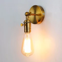 American Retro Aluminum Knob Switch Wall Lamp Single Head Interior Lighting Bedroom Yellow Copper E27 Adjustable Direction