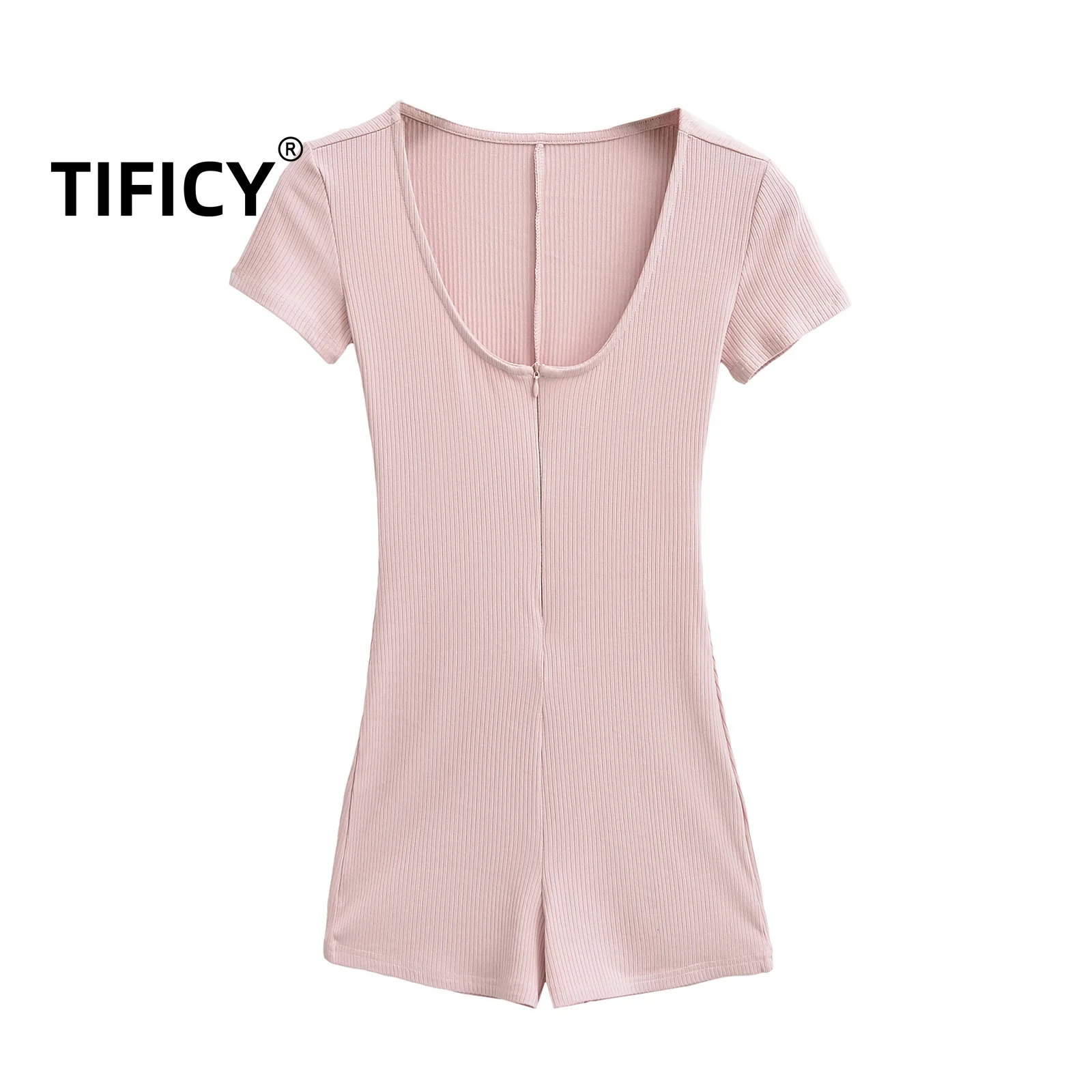 Sexy Hot Girl Short Sleeved Jumpsuit and Romper Women's New Style To Show Off Figure Yoga Fitness V-neck Zipper Leggings Shorts