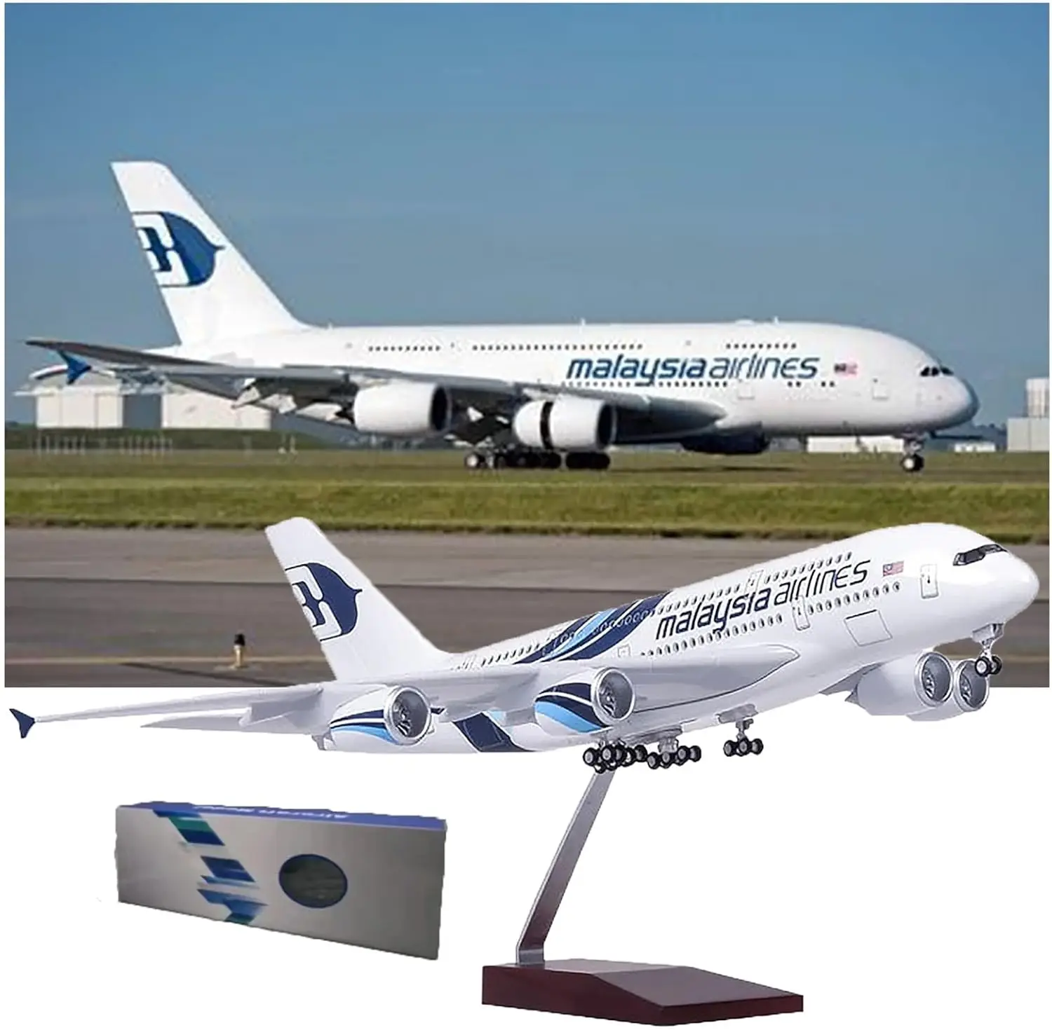 

47CM scale aircraft A380 Malaysia Air Model Diecast Resin airplane toys for child Collection Display With Light Wheel Display