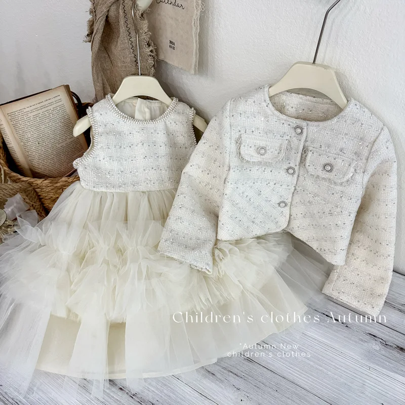 

Girls' Dress2025Autumn New Fashionable Sequin Dress Baby Girl Princess Dress Cake Dress Set