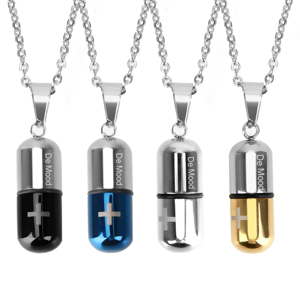 Non -chain Hot New Unscrewable Pill Cross Pendant Titanium Steel Couple Capsule Pendant Stainless Steel Necklace