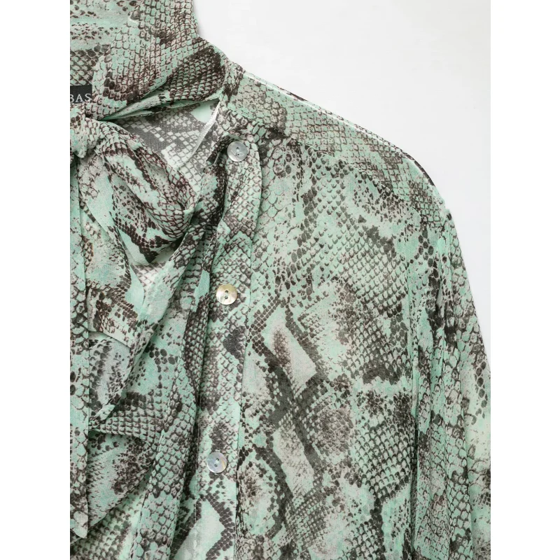 2026 Herbst Damenbluse Langarm Tierdruck Knopfhemd Schleifendekoration Elegante Alltagsmode Blusen für Frauen – Detail 7