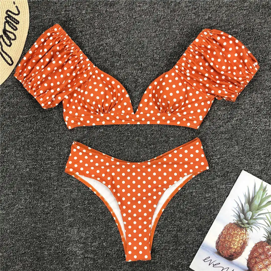 NEU Sexy Polka Dots V-Ausschnitt Bikini mit mittlerer Taille, Damen-Badeanzug, zweiteiliger Bikini-Set, Badebekleidung, Badeanzug, Schwimmanzug V1909 – Detail 21