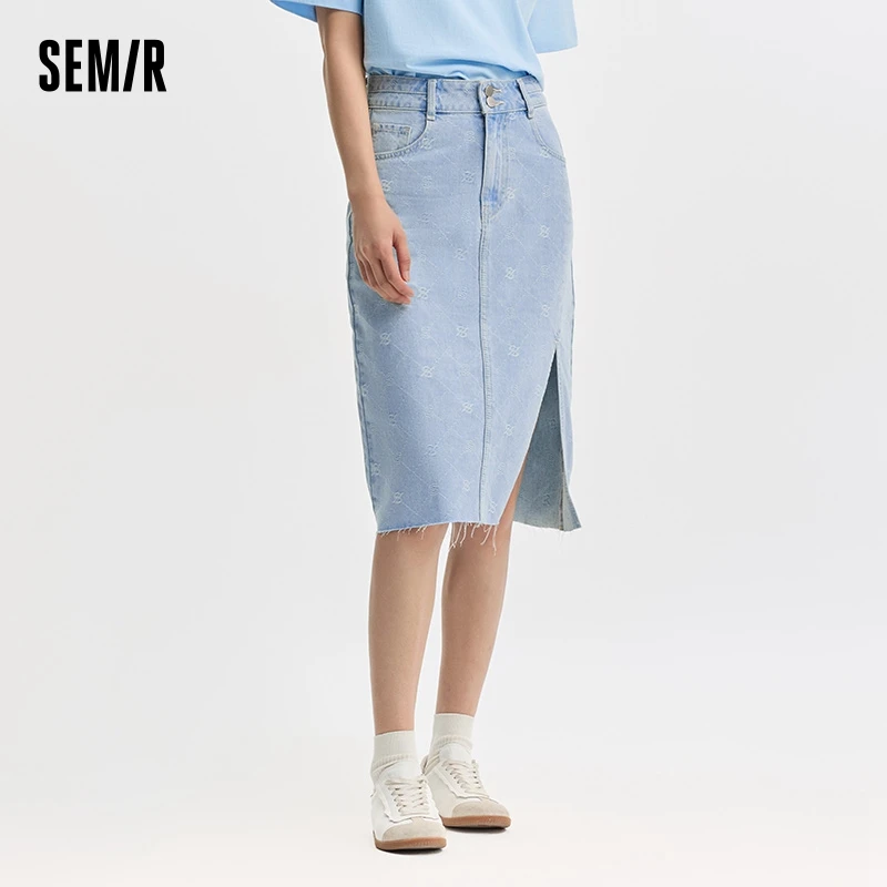 Semir Women Denim Skirt High-Waisted Medium-Length Skirt Vintage 2024 New Arrival Summer Skirt Women