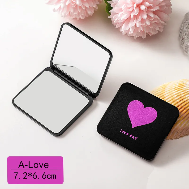 CX281 Double-sided Mirror Women Foldable Makeup Mirrors Lady Cosmetic Hand Folding Outdoor Portable Compact Pocket Random