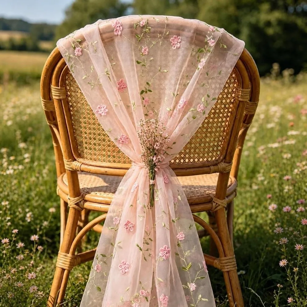 70x280cm Embroidered Table Runner Retro Style Polyester Material Floral Tablecloth Embroidery Design Semi-Transparent Gauze