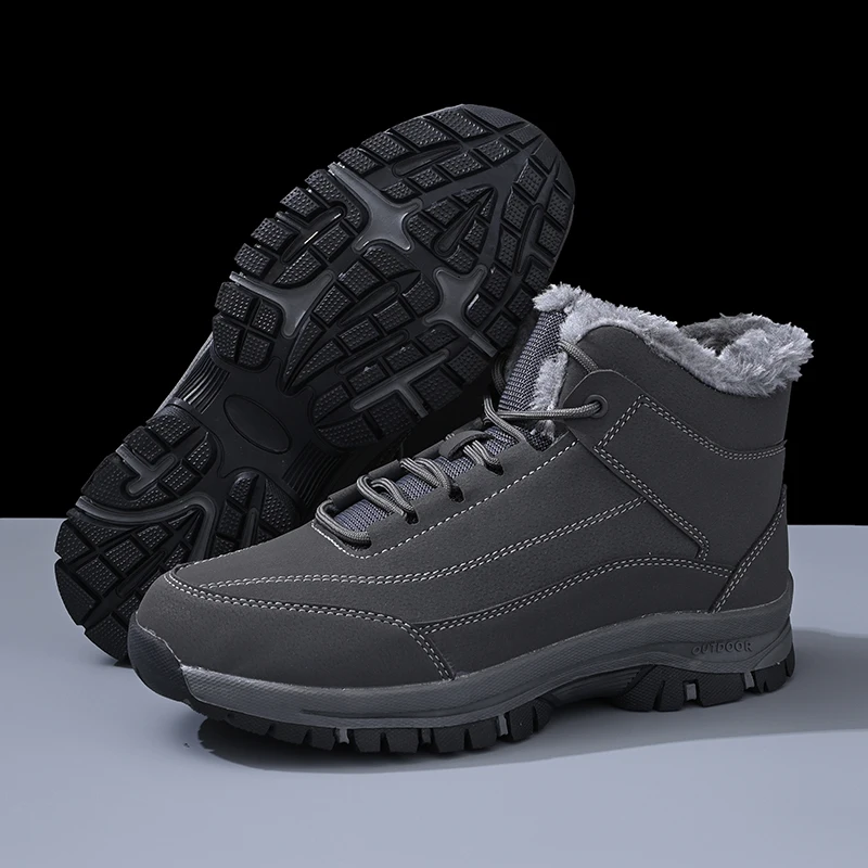 

2025 Winter hot sale warm snow boots antiskid grey man high-top shoes Ankle boots Elder Shoes plush casual walking shoes size 45