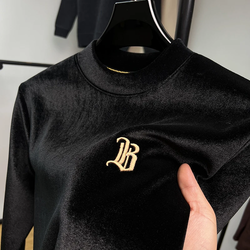 

High-End Gold Velvet Thiened Sweatirt Men's Mid-Ne Autumn Winter Warm Base irt M Inner Stitching Upper Apparel