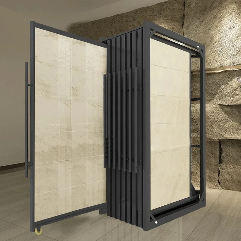 Modern Style Metal Horizontal Pull Push Quartz Stone Tile Display Rack Pull Out Frame Tiles Rack