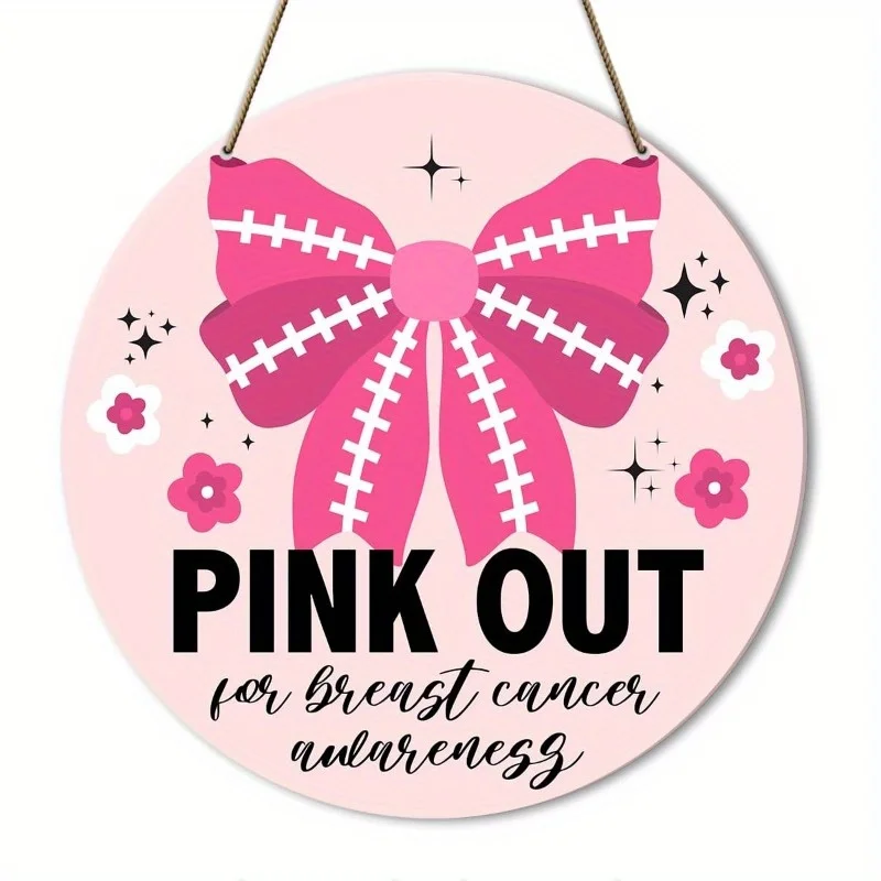 Pink Breast Cancer Awareness Decorative Sign - 9.2x9.2 Inches, Classic Style, No Electricity Needed, Feather-Free, Suitable for