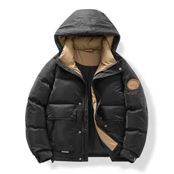 UETEEY-Doudoune Chaude en Duvet de Canard Blanc pour Homme, Parkas Coupe-Vent Décontractées à Capuche pour Moto, Manteau Bouffant à la Mode, Hiver