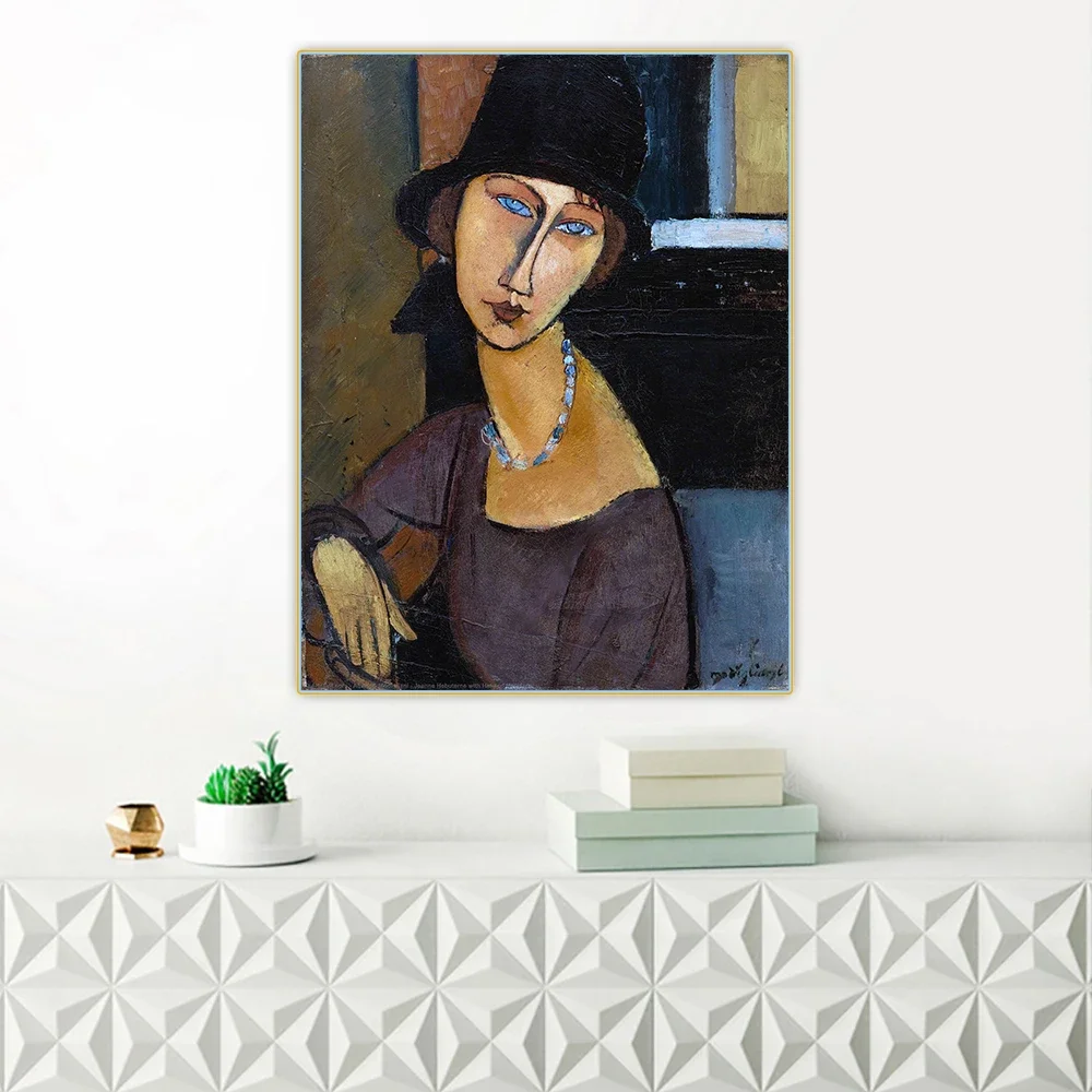 Amedeo Modigliani《Jeanne Hebuterne with Hat and Necklace》Canvas Oil Painting Art Aesthetic Wall Hanging Decor Home Decoration