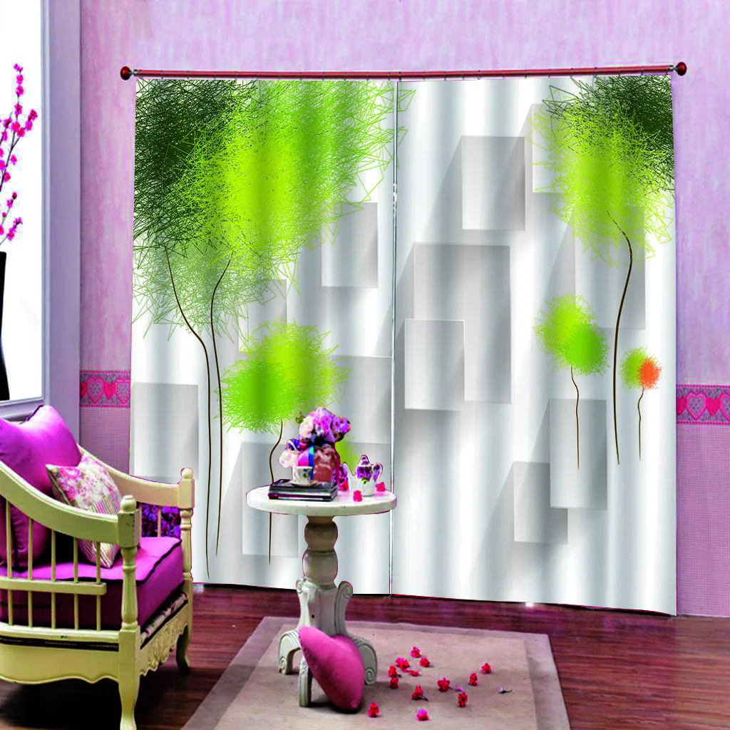 stereoscopic green Dandelion 3D Curtain Luxury Blackout Window Curtain Living Room