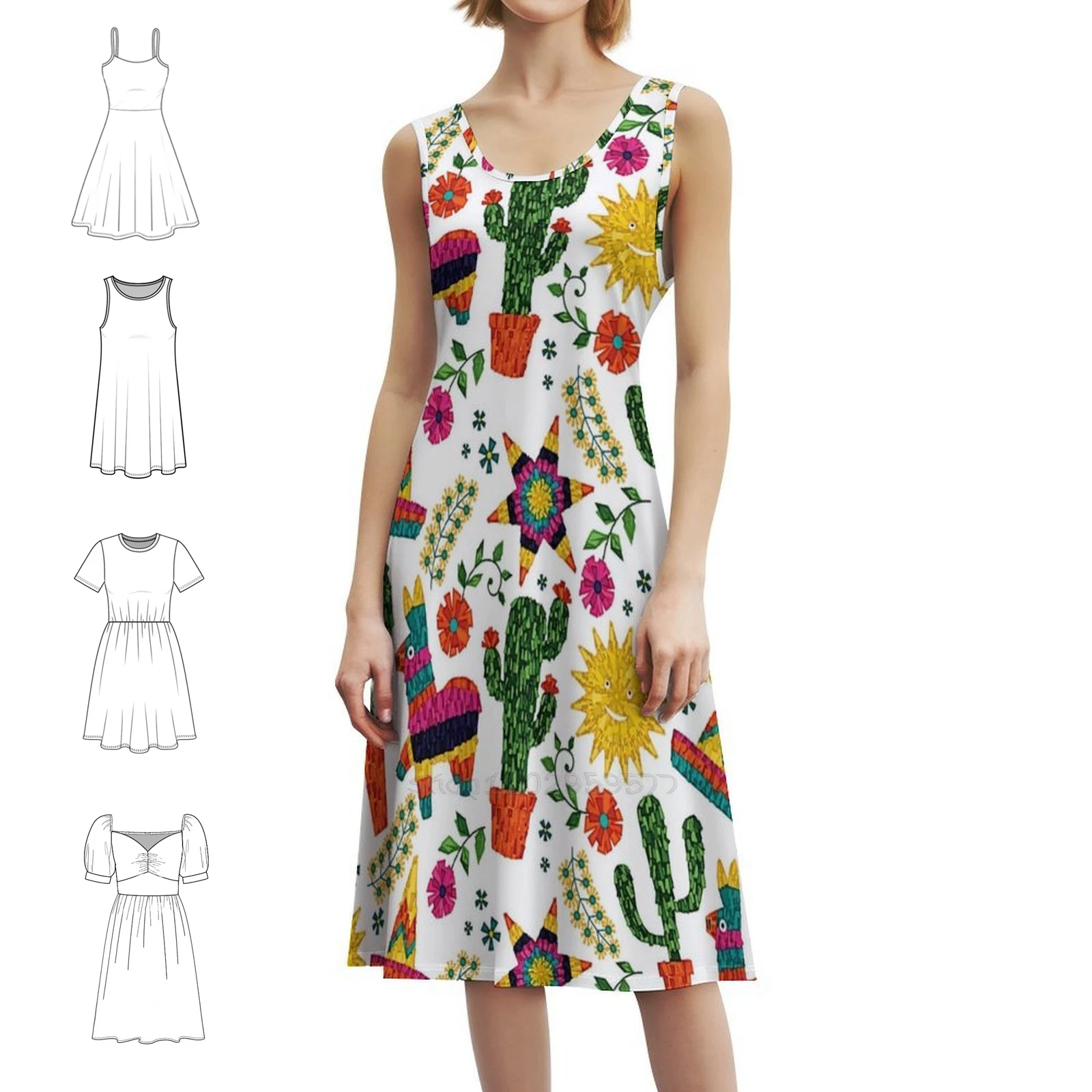 

Вечернее платье пиньэта с цветочным принтом для женщин, весна-лето, повседневное платье для вечеринки, женское платье с мексиканским осликом в виде пиньиты кактуса