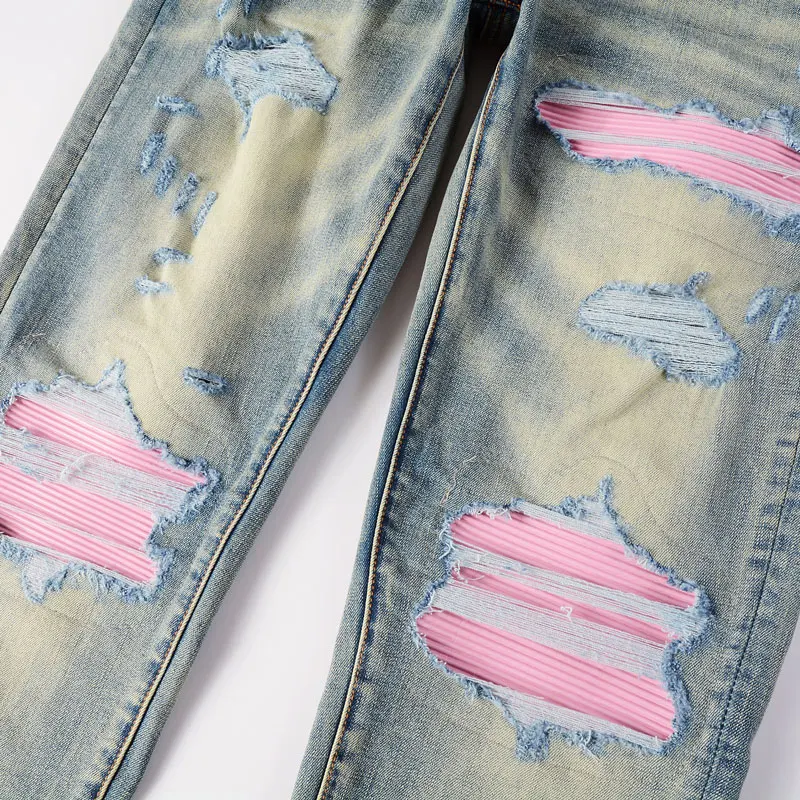 Fashionable new men's color jeans denim washed nostalgic stretch slim fit high street hip-hop high-quality pants Y2K