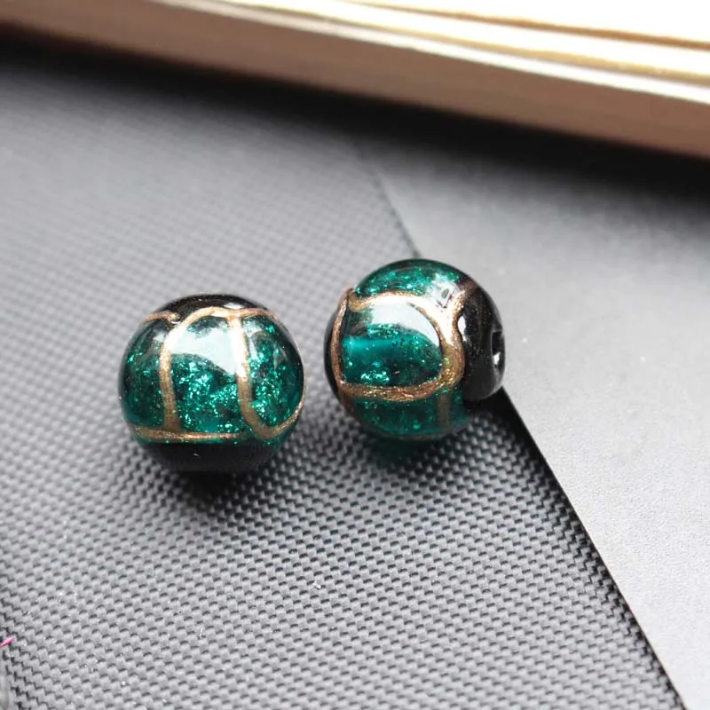 10Pcs 10 12mm Lampwork Glass Beads Round With Gold Drawing Multi-color for Jewelry Bracelet Necklace Earring Craft DIY Charms