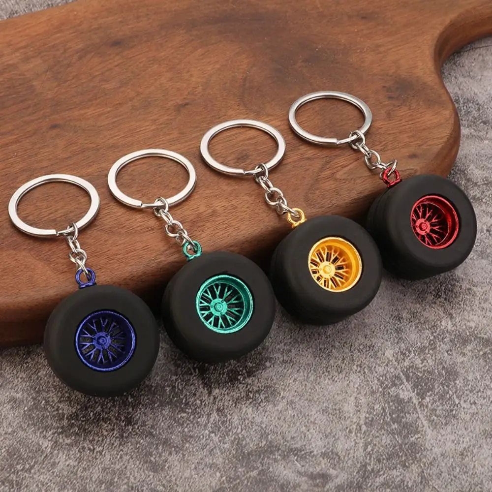 Creative Unique Car Wheel Keychain All-Match Alloy Rubber Tire Key Holder Personality Mini Wheel Hub Keyring