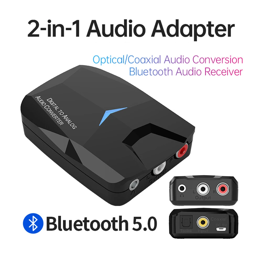 Digital to Analog Audio Converter Adapter Digital SPDIF Optical Coaxial to 3.5mm AUX RCA L/R Bluetooth-Compatible 5.0 Receiver