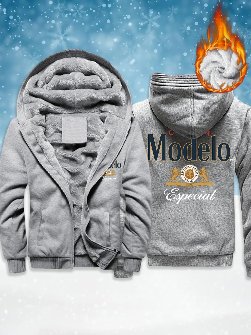 

Mexico Modelo Especial Printing Men'S Thicken Outerwear Winter Thermal Zipper Coats Fleece Warm Windproof Jackets Men Clothes