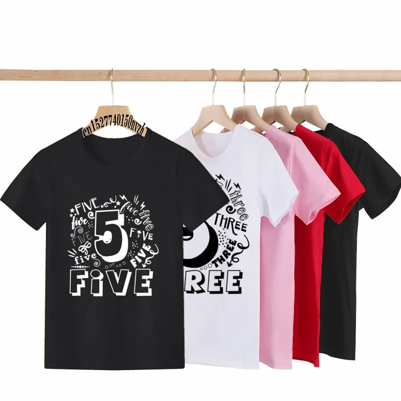 Boy Birthday Number 1-10th Black White T-shirt Kid Party Gift Present Clothes Children Baby Family Group Tops Tee