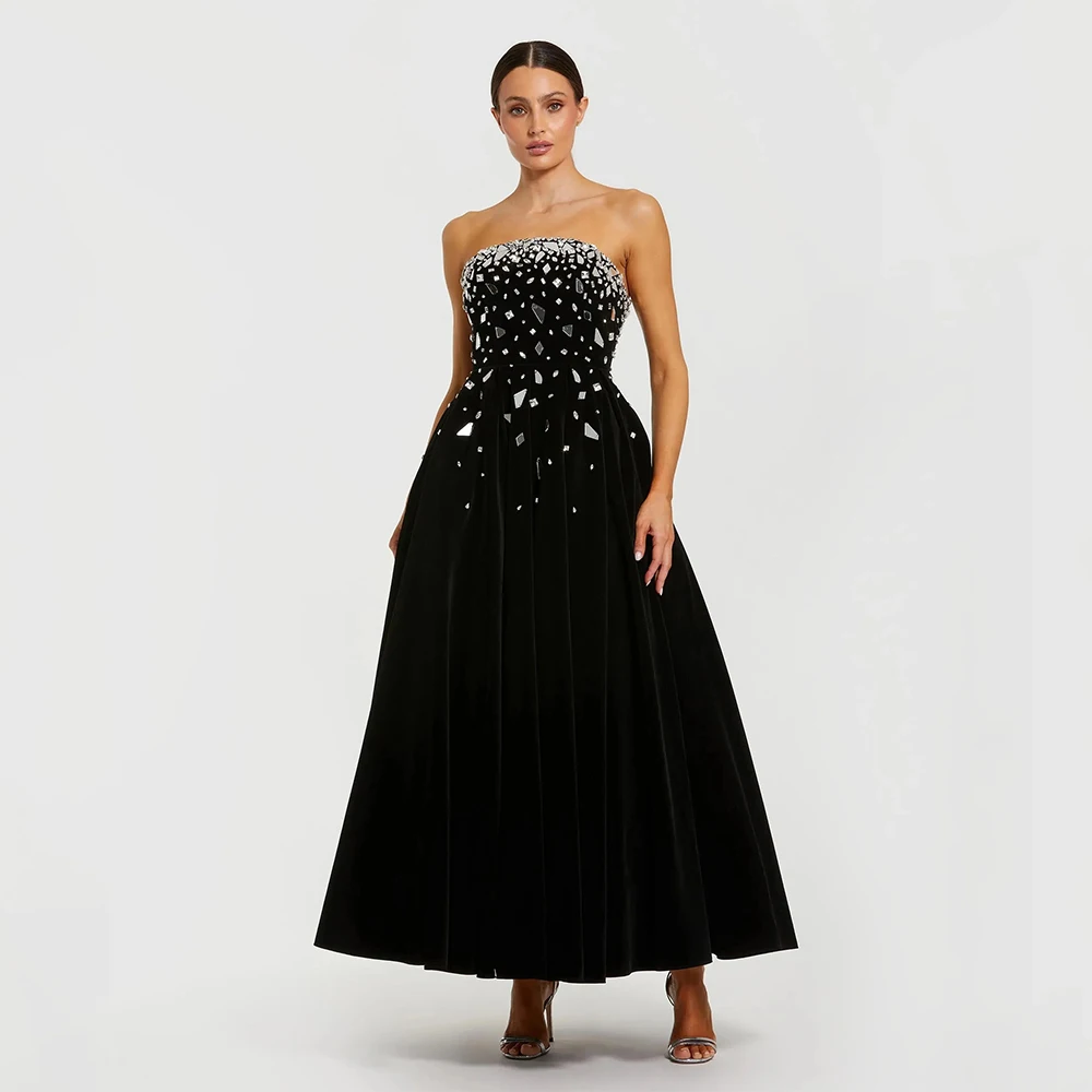 

Luxury Cocktail Dress 2025 Crystal Strapless A Line Ankle Length Cocktail Gown for Women Sleeveless Maxi Formal Party Dresses