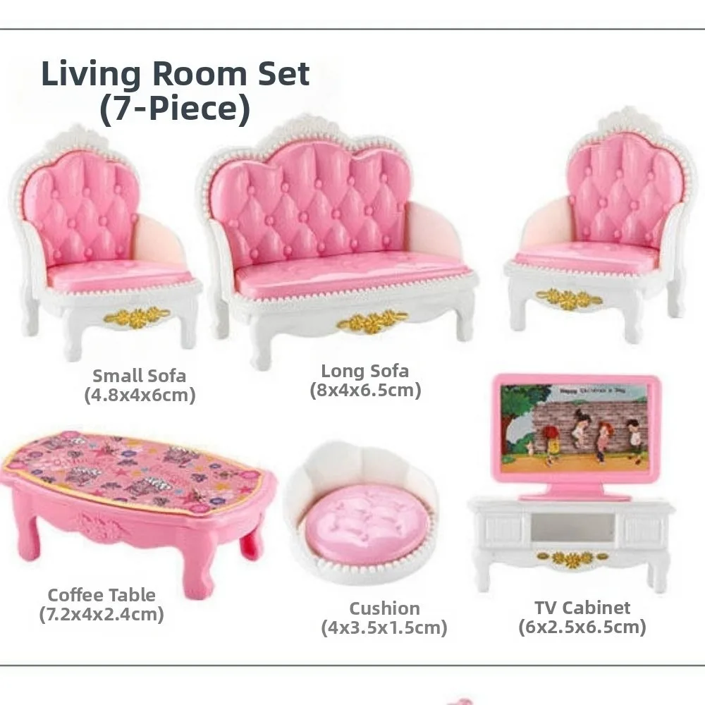 

1Set High Quality 4 Styles Miniature Dollhouse Furniture Plastic Pink Kid Kitchen Bedroom Cooking Things Game Accessoies