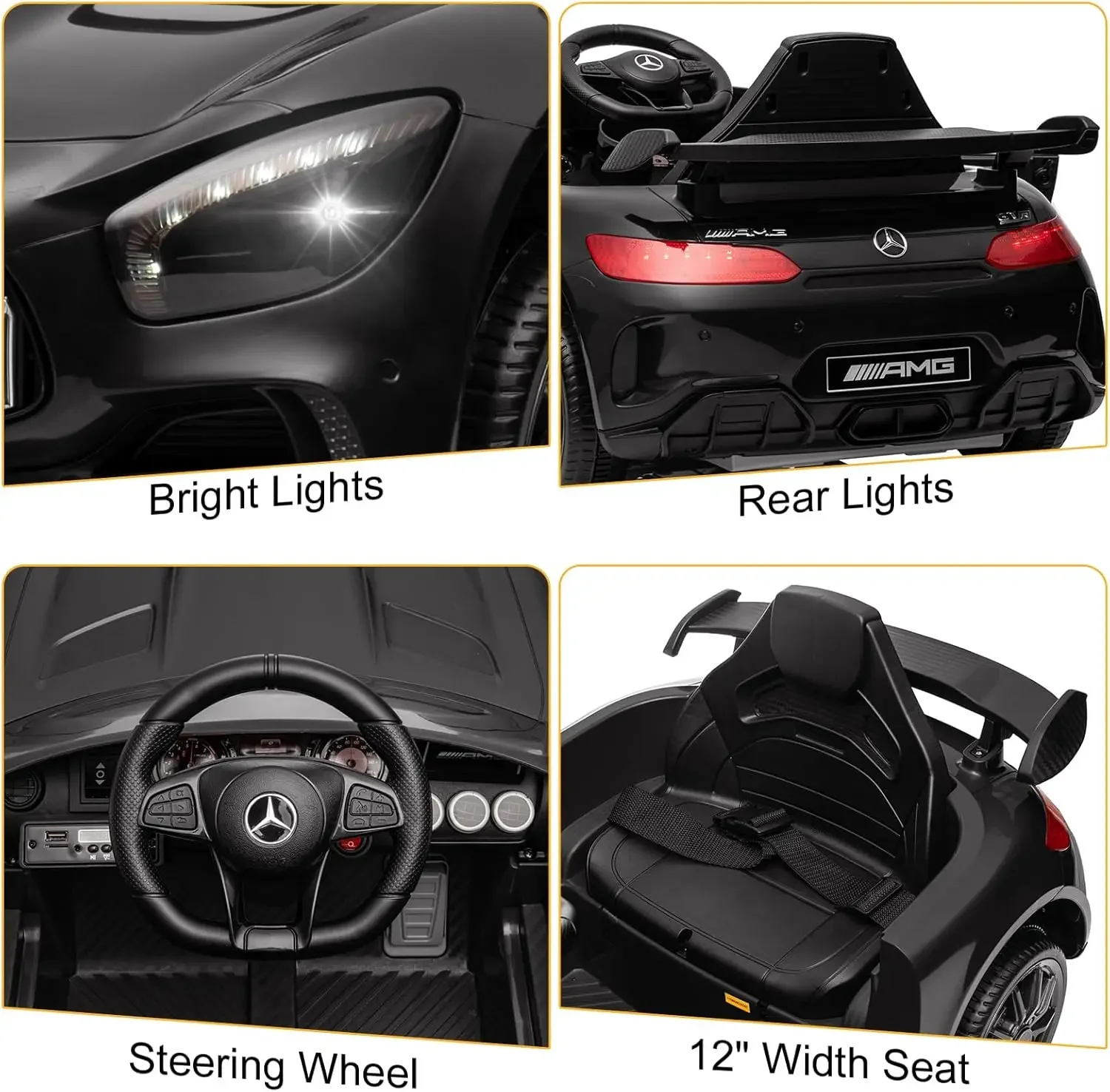 12V Ride on Car, Licensed Mercedes Benz AMG GTR Battery Powered Electric Vehicle, w/Parent Remote, Wider Seat, LED Lights, Opena