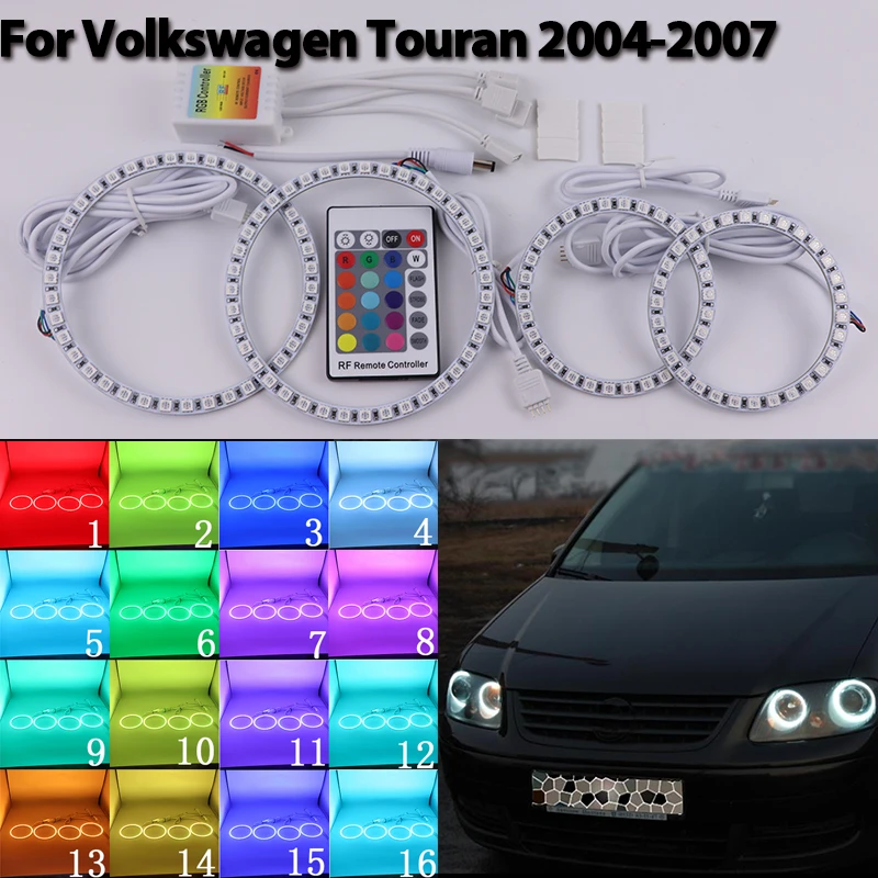 

DIY Halo Ring Angel Eyes RGB multi-color RF Remote Control LED for Volkswagen VW Touran 2004 2005 2006 car Accessories