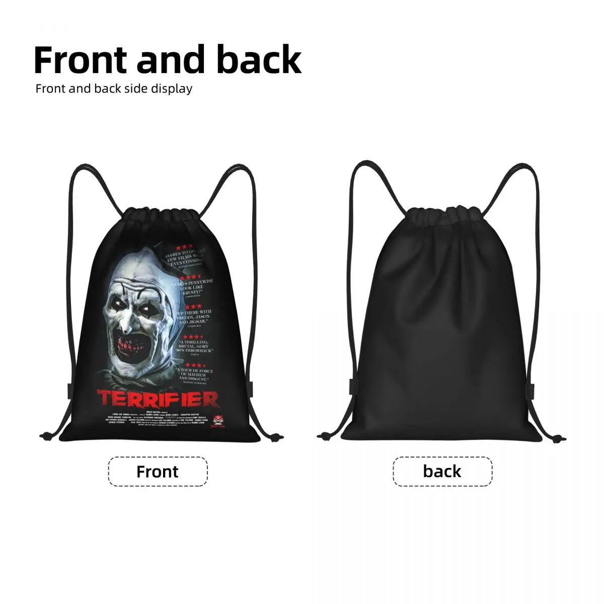 Custom Terrifiers Drawstring Backpack Bags Women Men Lightweight Halloween Horror Movie Gym Sports Sackpack Sacks for Yoga