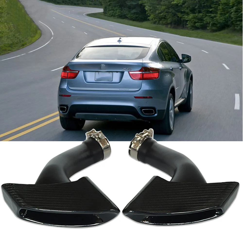 One Pair X6 E71 Stainless Steel Carbon Fiber Car Rear Exhaust Muffler Tip for BMW X6 E71 2008-2013