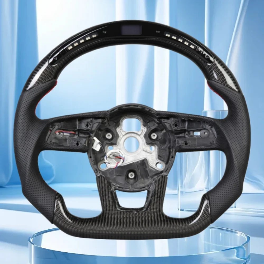 

LED Sport Steering Wheel Carbon Fiber Fit RS3 RS4 RS5 S4 S5 2017-2020 Car Steering Wheel Red Stitching Accessories For Audi S3