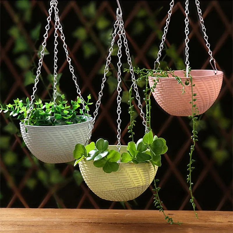 Outdoor Hanging Basket Pot Garden Plant Chain Planters Decoration Plastic Flowerpot Hanging Flower Basket for Garden Balcony