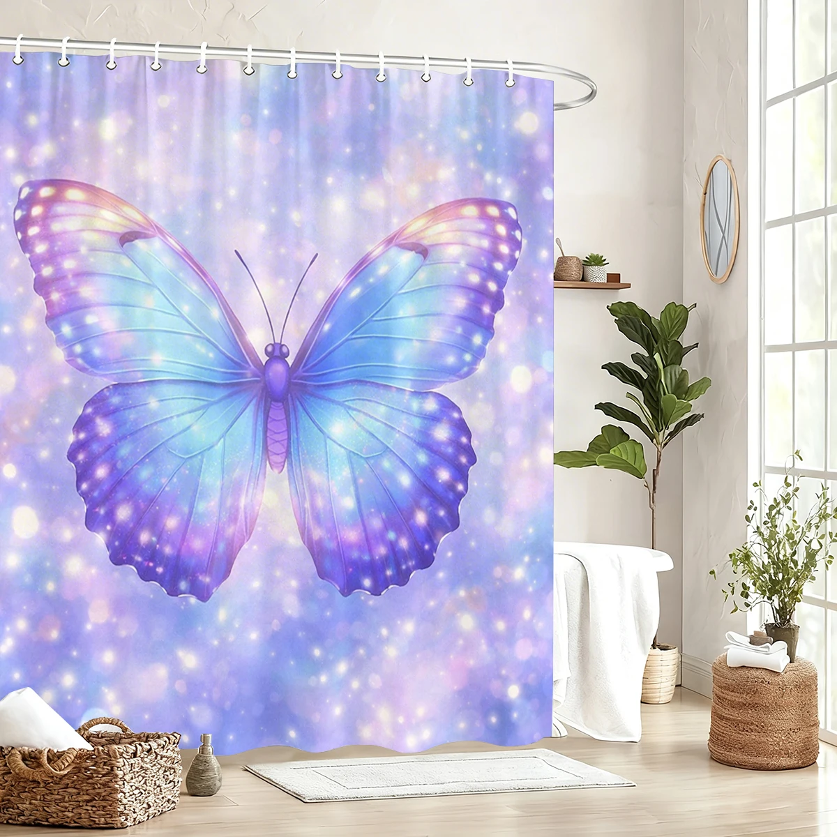 Vibrant Floral & Animal Printed Polyester Shower Curtain - Stylish Bathroom Decor, Decorative Bathtub Curtain for Home