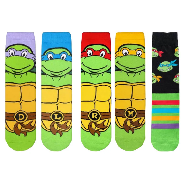 Calcetines largos de algodón puro con figuras de dibujos animados de Tortugas Ninja Mutantes adolescentes, Anime, tendencia de moda para hombres