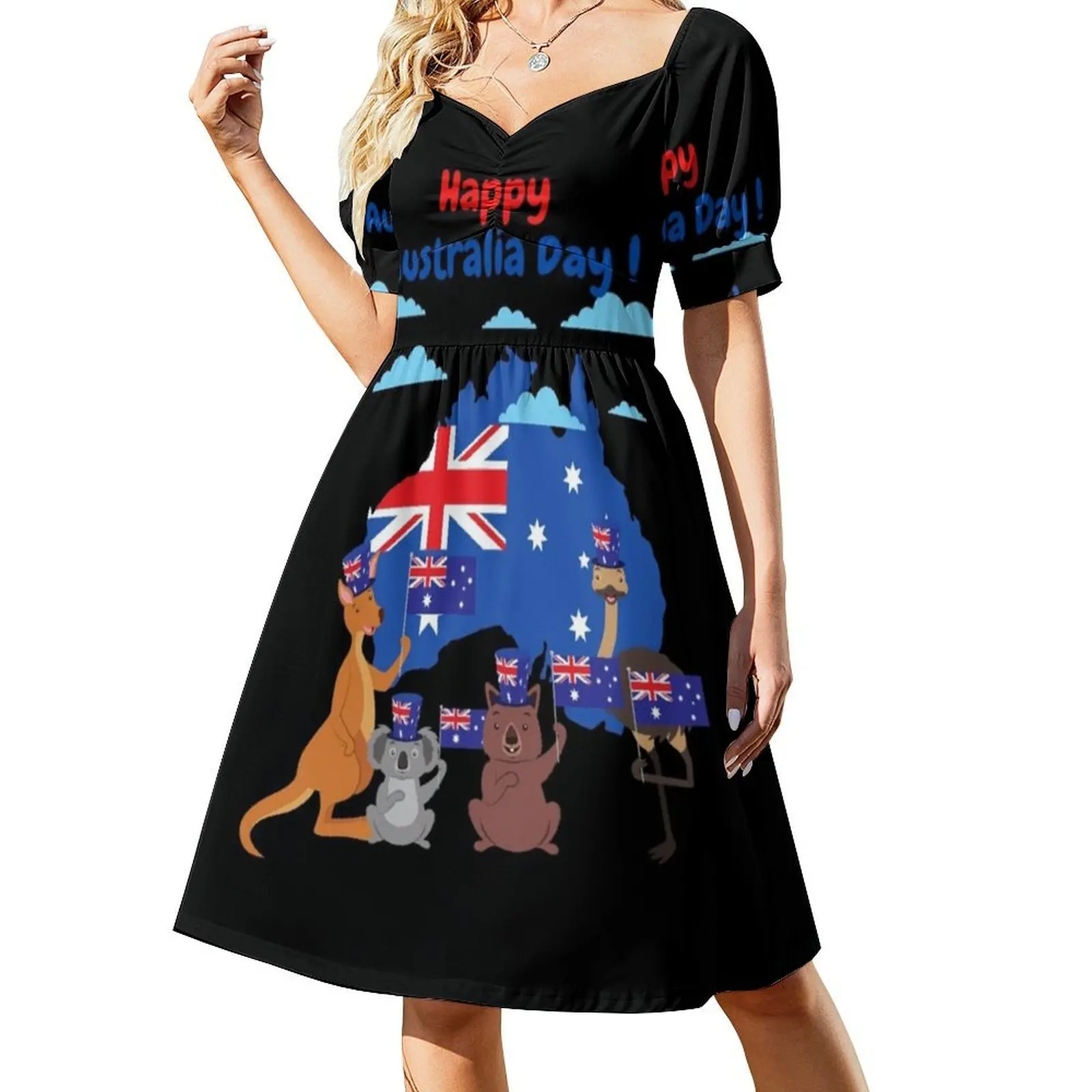 Feliz dia da Austrália! Animais engraçados letras vermelhas e azuis feminino streetwear vestido de festa na moda impressão clube roupas para o sexo feminino