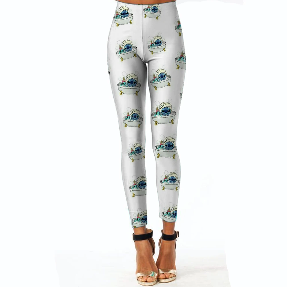 Disney Stitch Printed Tights Women's Tie Dyeing Tights Fitness Sports Running Yoga Pants Hip Lift Elastic Tights