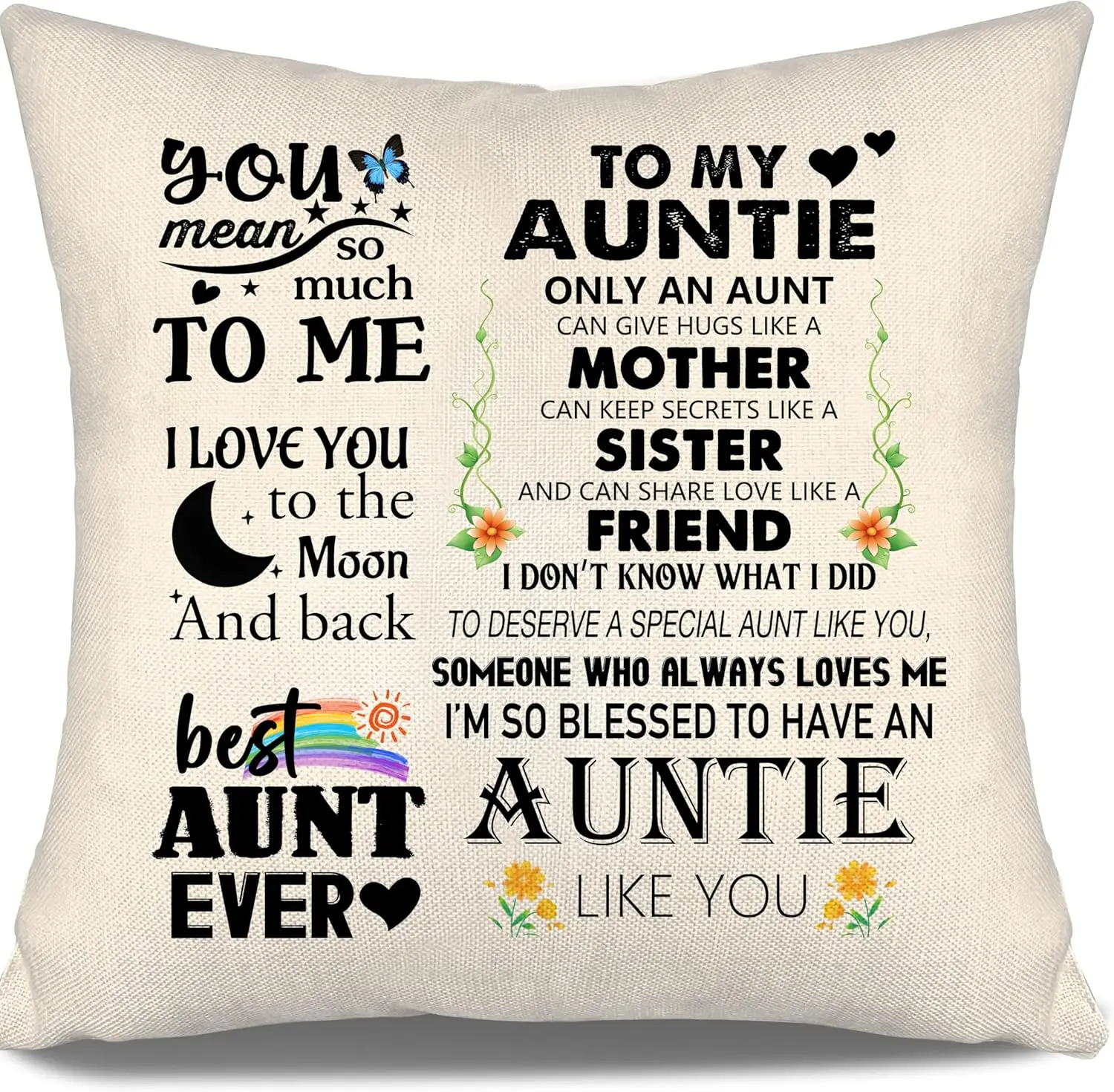

Aunt Hugs Throw Pillow Covers for Auntie from Niece Nephew Birthday Mother's Day Gift