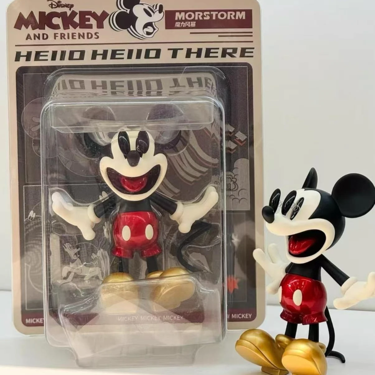 MORSTORM Disney Scare Mickey Mouse 15CM Art Sculpture Hang Card Version Spring Pop Eyes Collectible Figure Desktop Decoration
