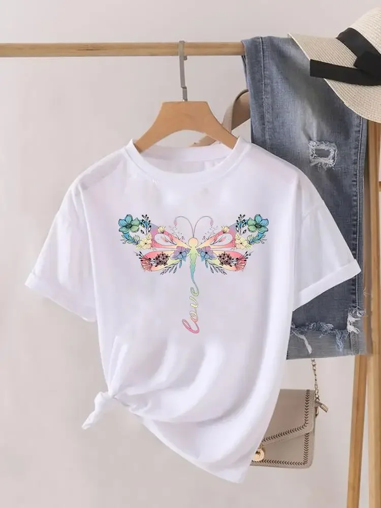 Flower Style Trend Cute Short Sleeve Print Fashion Graphic T-shirt Women Top Lady Female Shirt Tee O-neck Clothing Clothes image 2