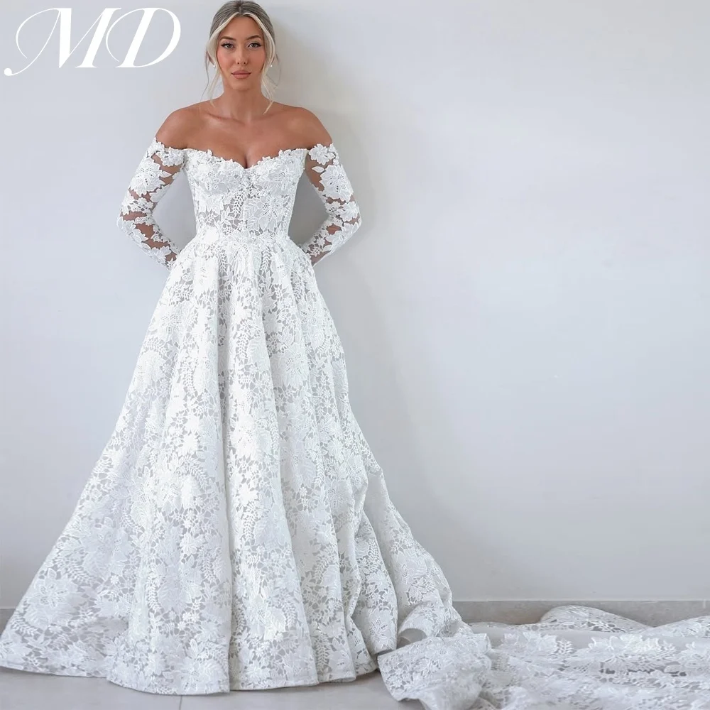 

MD Luxury A-Line Off Shoulder Lace Princess Wedding Dress 2025 Long Sleeve Bridal Gowns Sweep Train vestidos de novia Customized