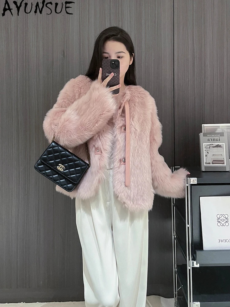 AYUNSUE 2025 Kurtka z polaru damski średniej długości luksusowe futra dla kobiet odzież wysokiej jakości nowość w odzieży wierzchniej Abrigo Mujer