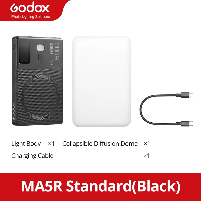 Godox MA5R Luce Video RGB Magnetica Con 14 Effetti FX, Dimmerabile Da 1800K A 10000K, Batteria 4900mAh, NFC/Bluetooth, Power Bank Wireless Per IPhone E Vlog (Bianco)