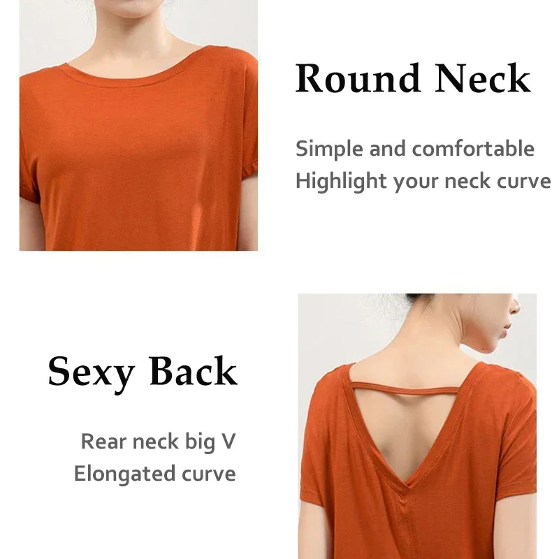 V-vormige yoga-top met split aan de achterkant, korte mouw, lichtgewicht, ademend, los, sneldrogend, pilates, dansen, fitness, cover-up