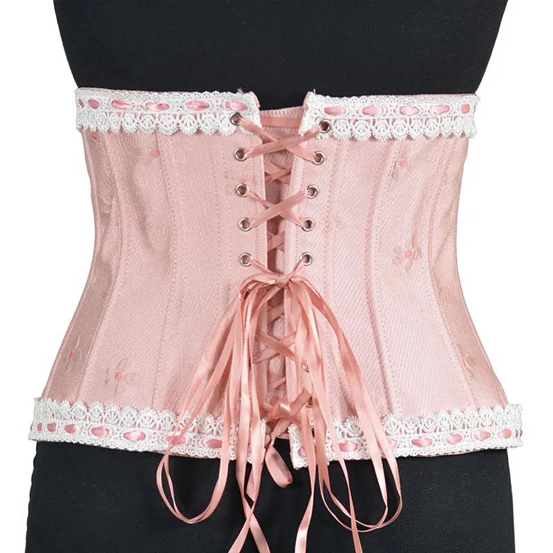 Vintage pink embroidery Female Underbust Corset Wide Belt Women Slimming Waistband Elastic Corsets Body Shaper Dress Girdle